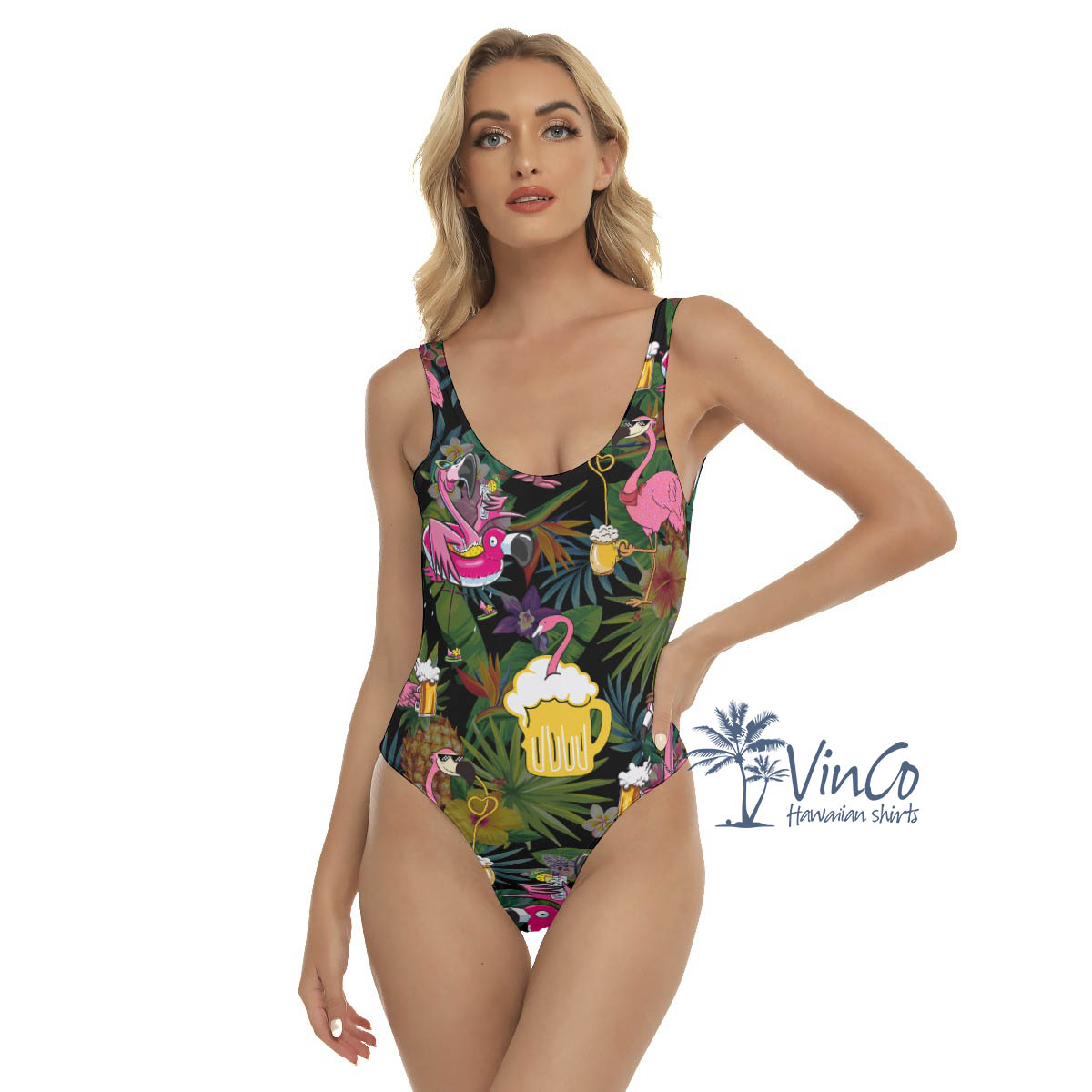 Funny Flamingo Beer Tropical Hawaiian Swimsuit - variant image 1