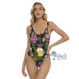 Funny Flamingo Beer Tropical Hawaiian Swimsuit