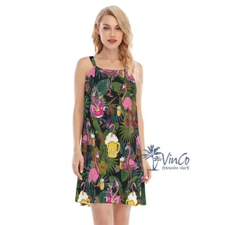 Funny Flamingo Beer Tropical Hawaiian Dresses For Women