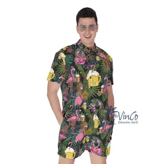 Tropical Flamingo Beer Men's Hawaiian Romper
