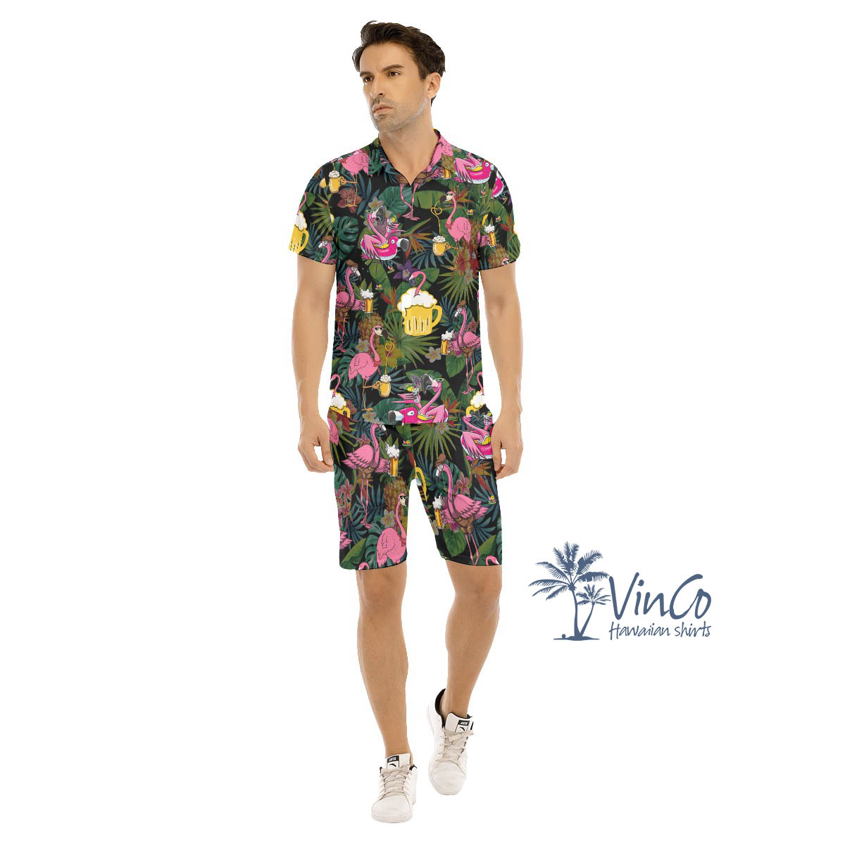 Funny Flamingo Beer Tropical Hawaiian Shirt And Matching Shorts For Men - variant image 1