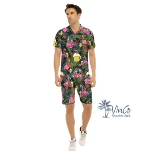 Funny Flamingo Beer Tropical Hawaiian Shirt And Matching Shorts For Men