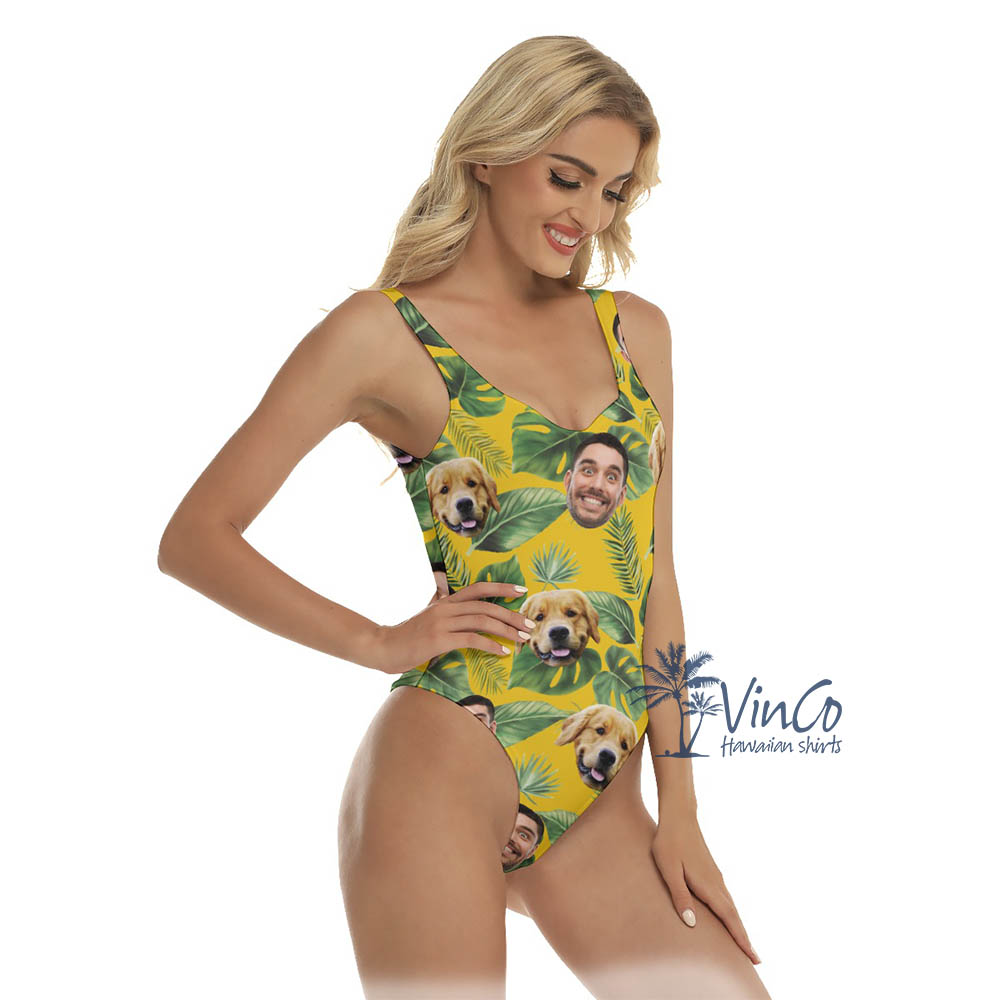 Custom Hawaiian Swimsuit With Dog Faces For Women