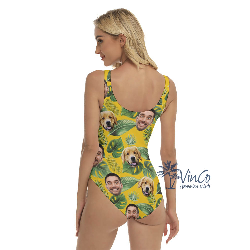 Custom Hawaiian Swimsuit With Dog Faces For Women