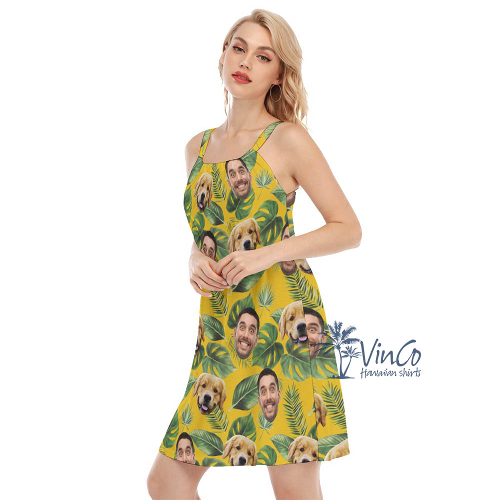 Custom Human And Dog Face Hawaiian Dress For Women