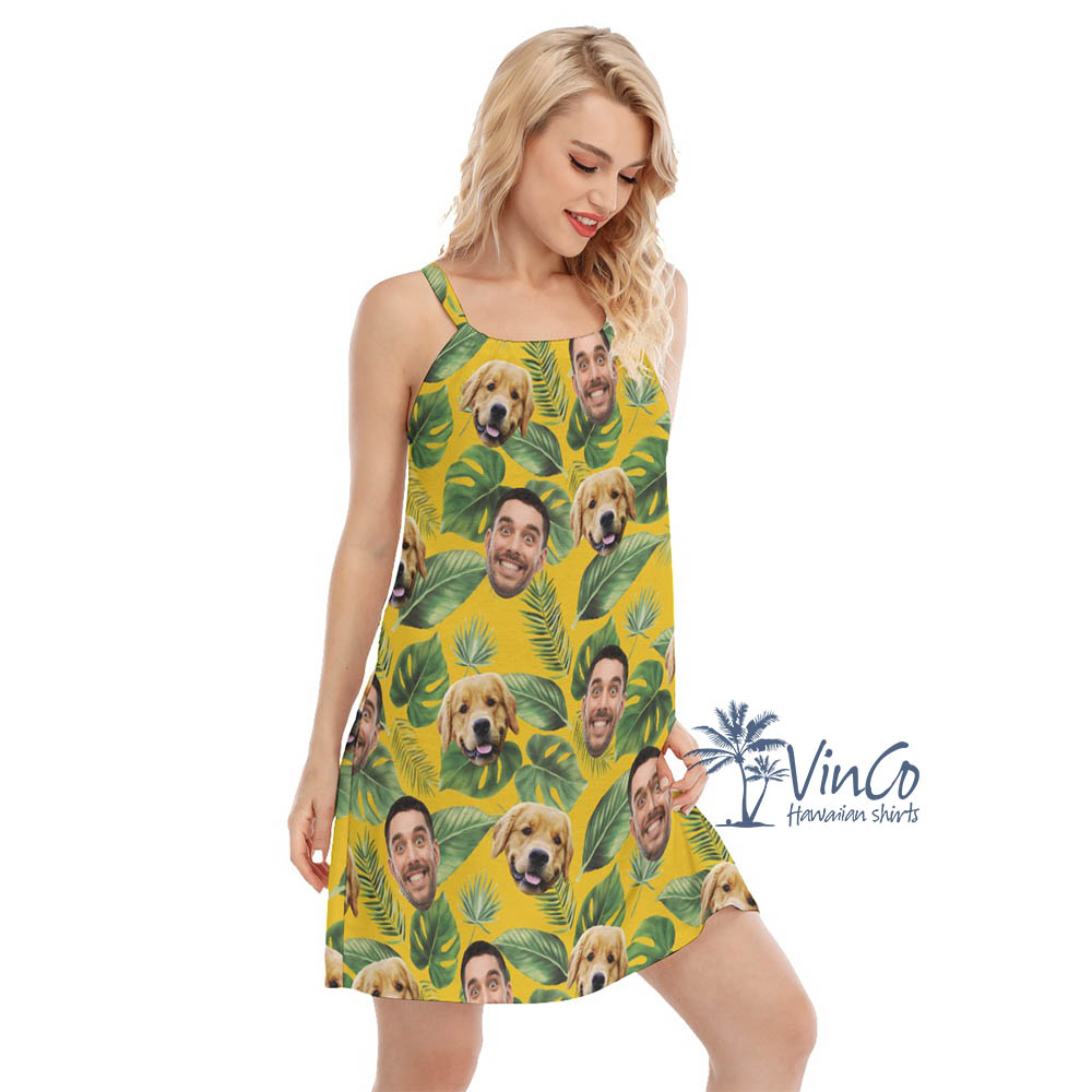 Custom Human And Dog Face Hawaiian Dress For Women