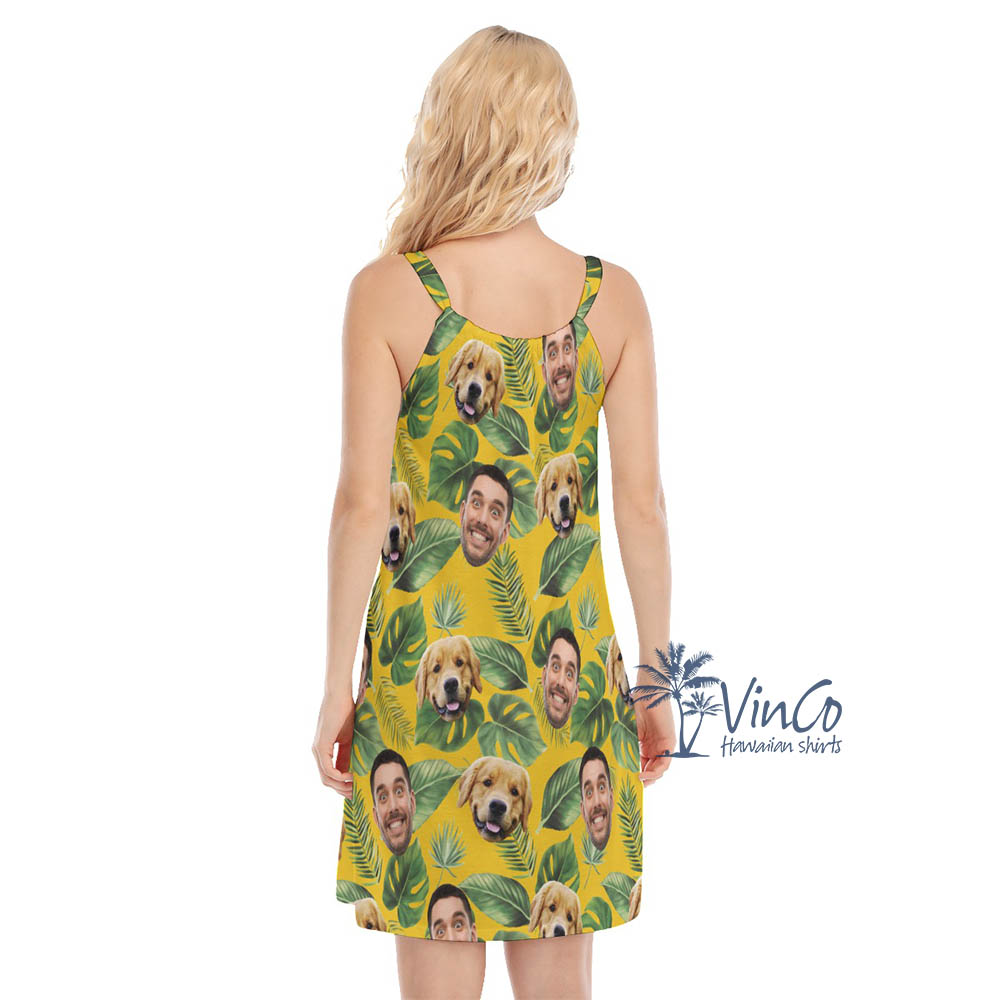 Custom Human And Dog Face Hawaiian Dress For Women