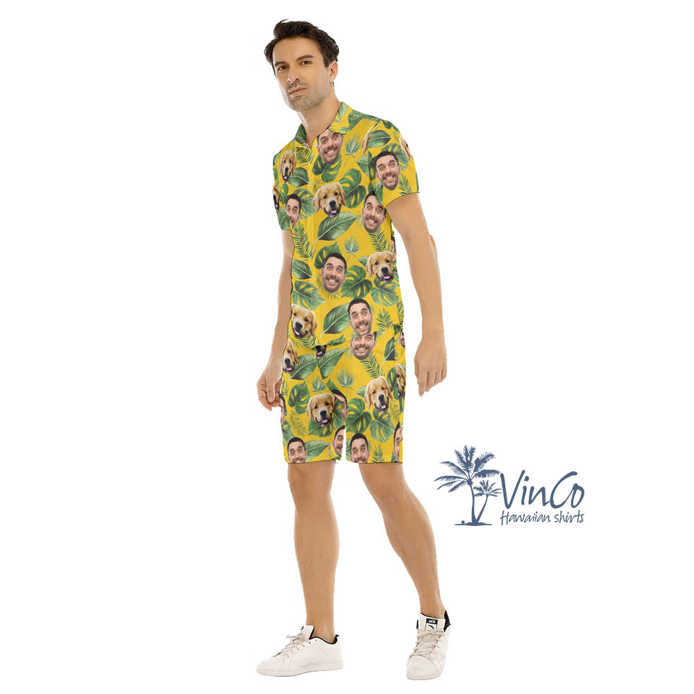 Tropical Custom Multiple Face Hawaiian Shirt Set For Men