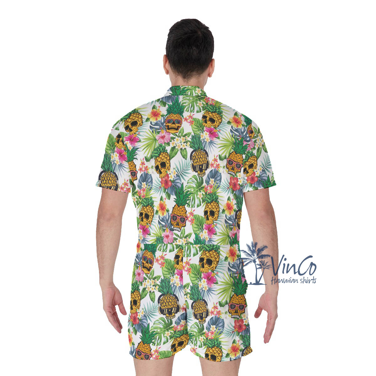 Funny Skull Pineapple Tropical Summer Hawaiian Romper For Men