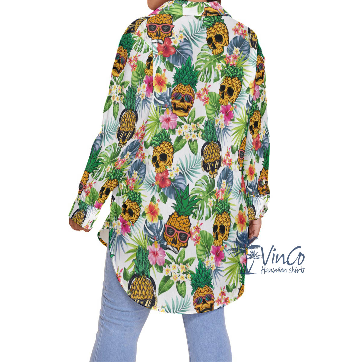 Funny Pineapple Skull Tropical Hawaiian Plus Size Shirt For Women