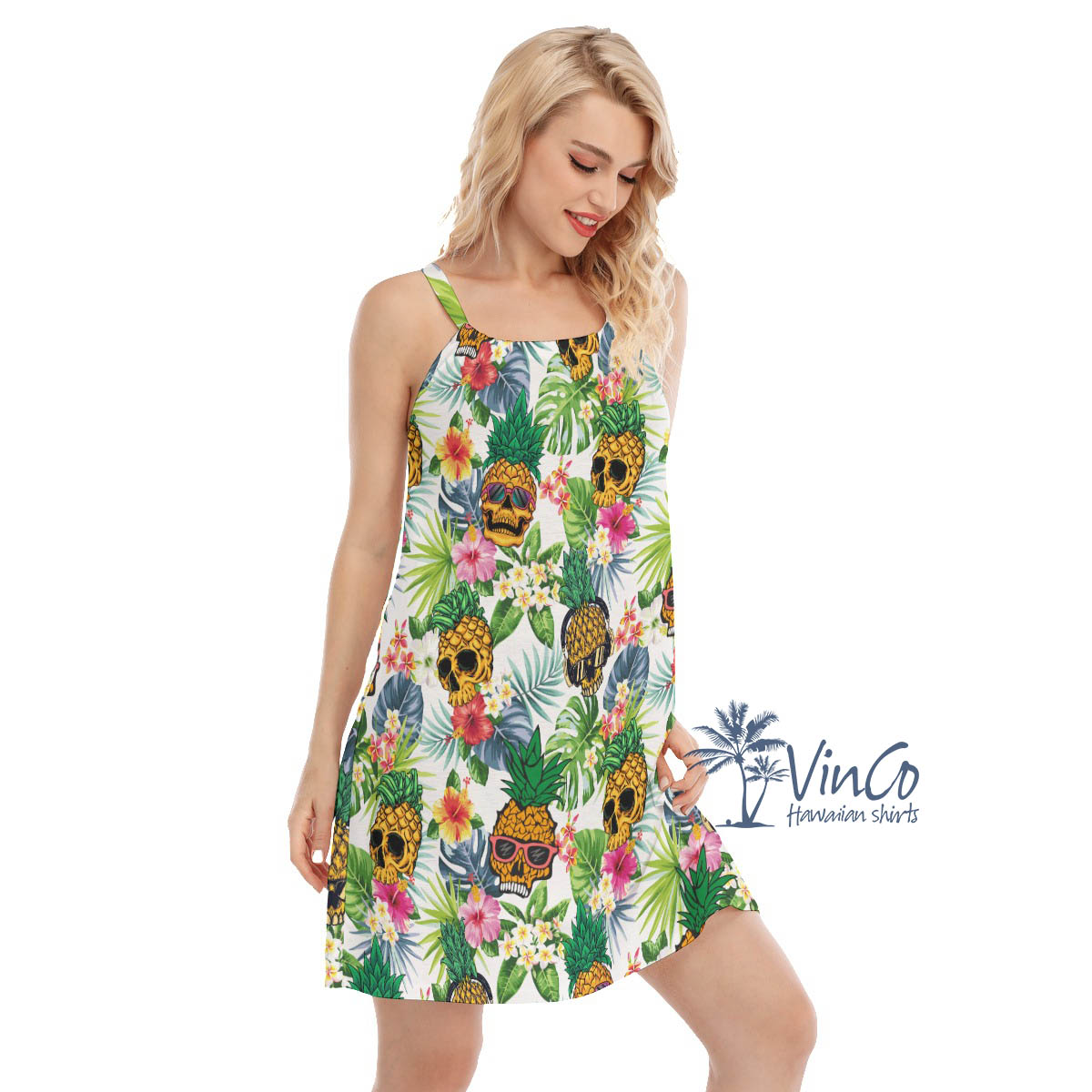 Funny Tropical Pineapple Skull Hawaiian Dresses For Women