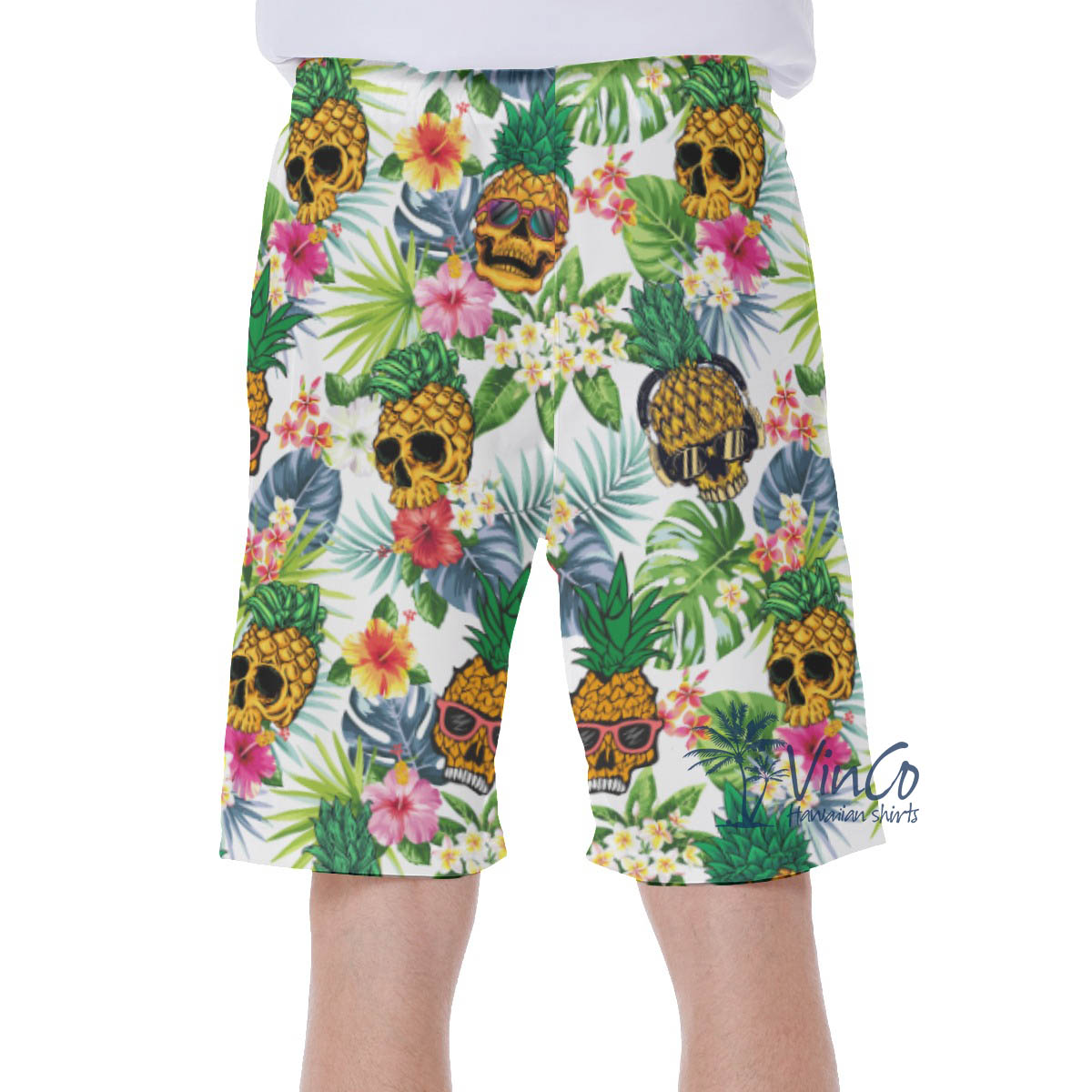 Funny Skull Pineapple Tropical Hawaiian Swimwear For Summer