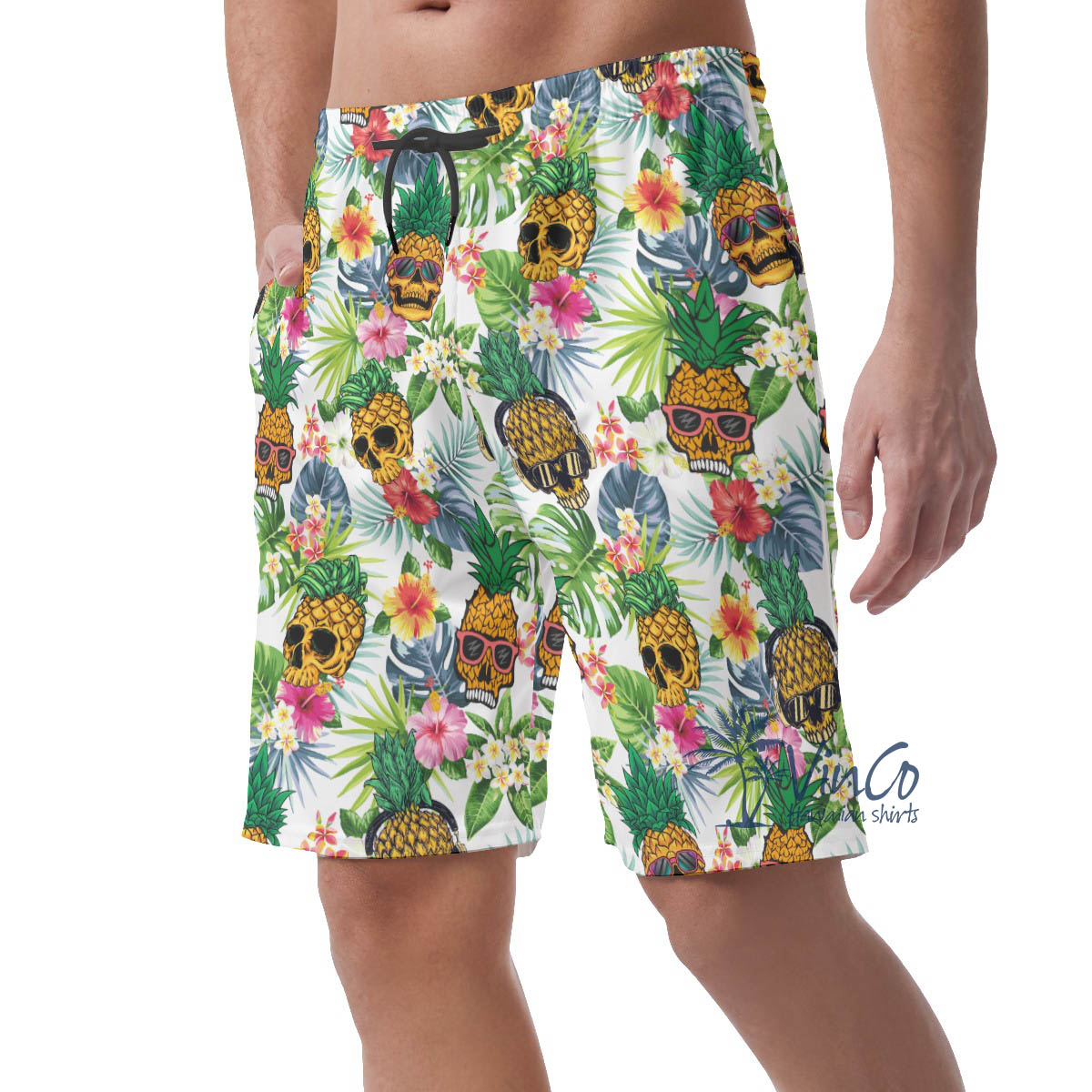 Tropical Pineapple Skull Hawaiian Summer Shorts For Men