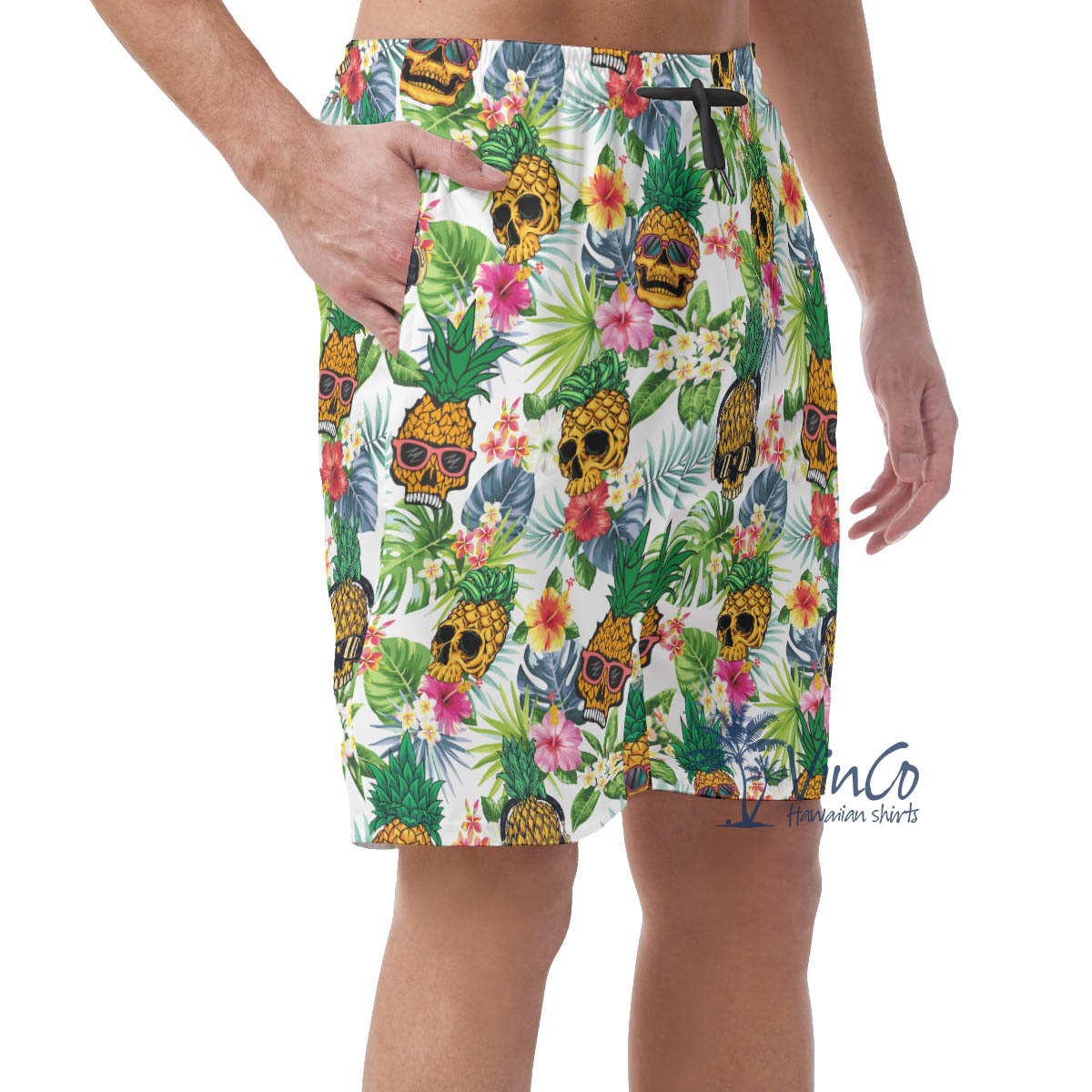 Tropical Pineapple Skull Hawaiian Summer Shorts For Men