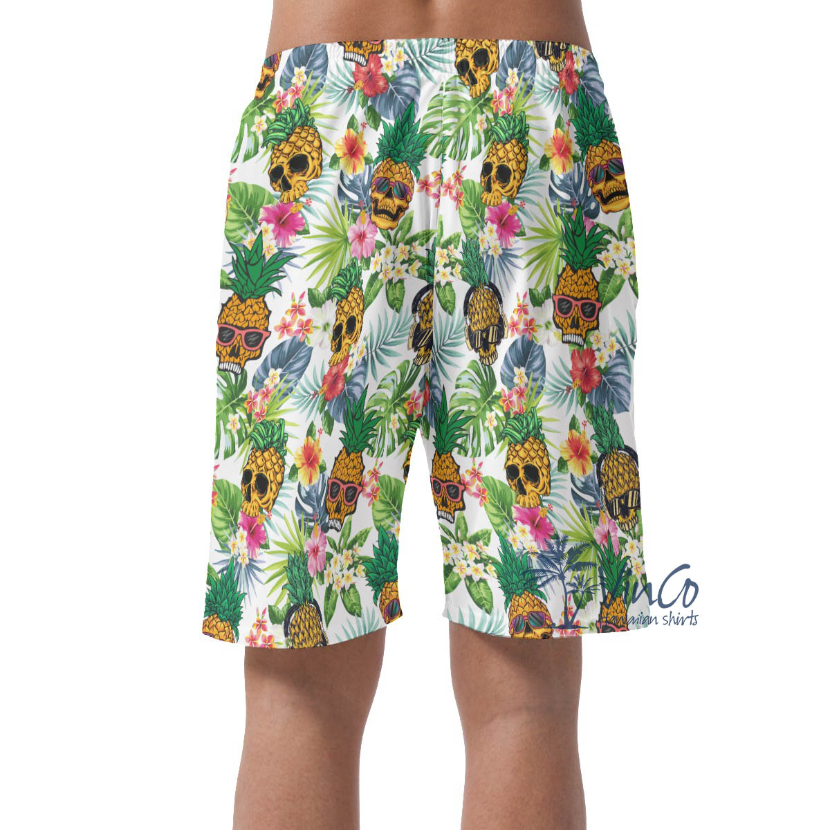 Tropical Pineapple Skull Hawaiian Summer Shorts For Men