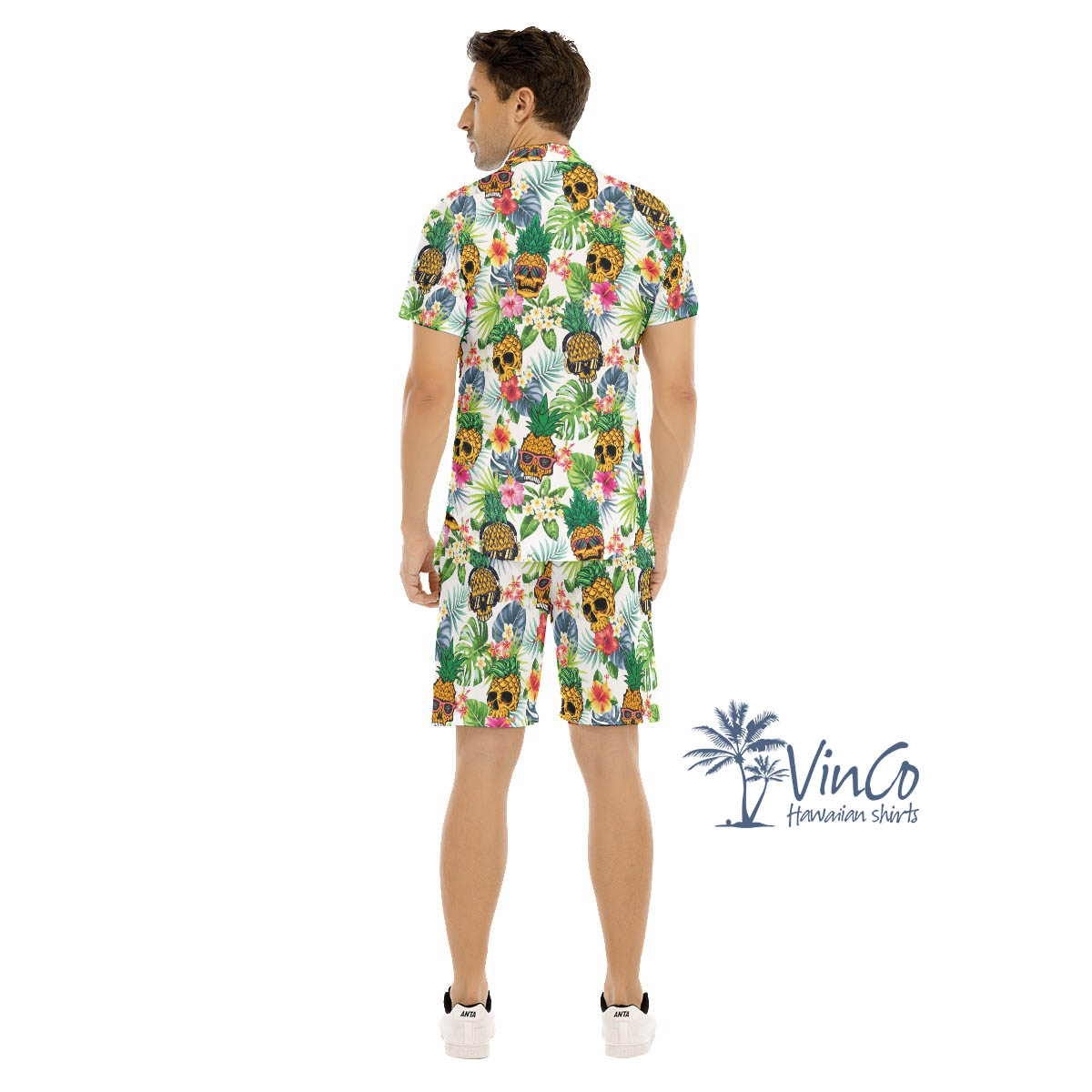 Funny Skull Pineapple Tropical Hawaiian Shirt And Matching Shorts For Men