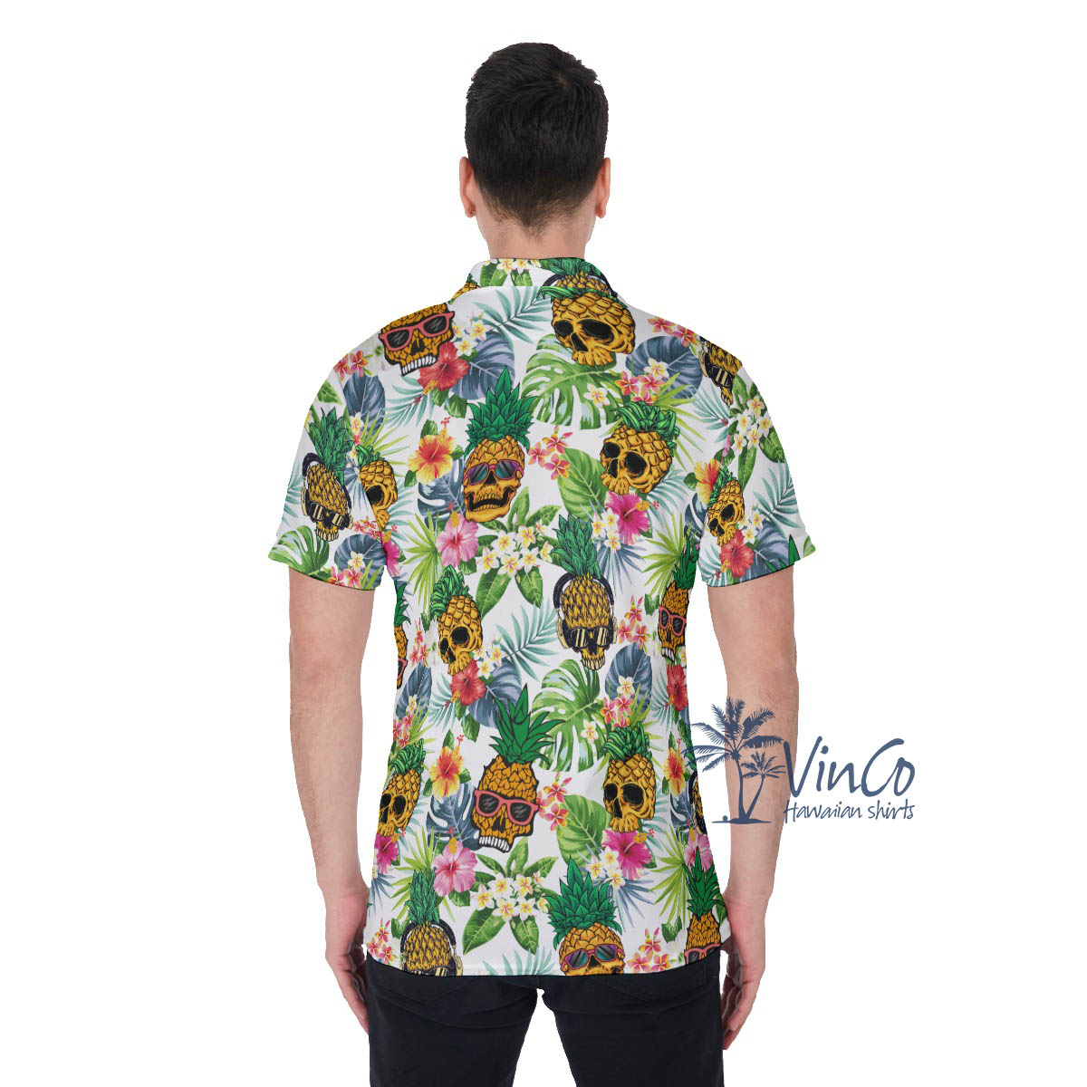 Funny Pineapple Skull Tropical Hawaiian Polo Shirt For Men