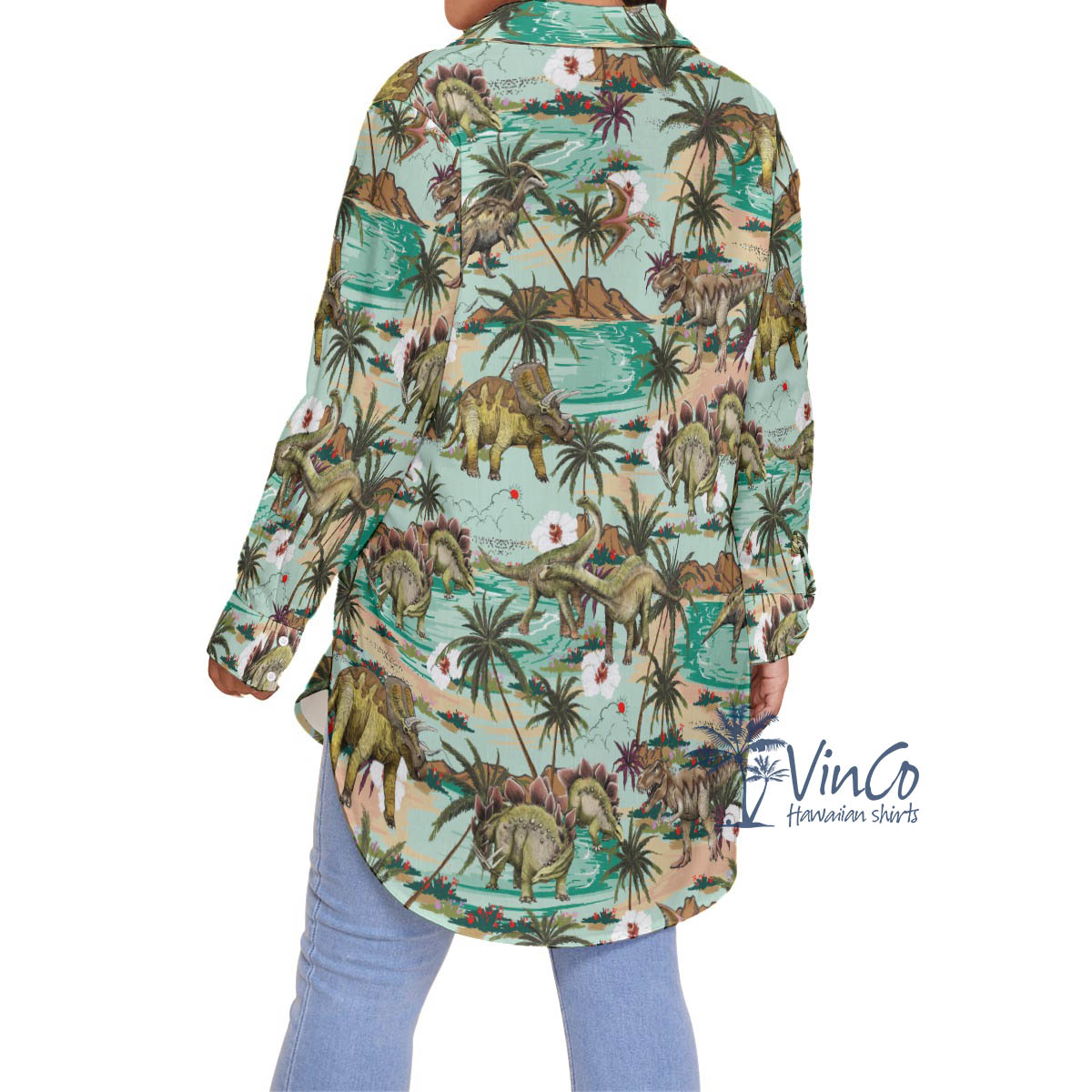 Tropical Dinosaur Hawaiian Plus Size Shirt For Women