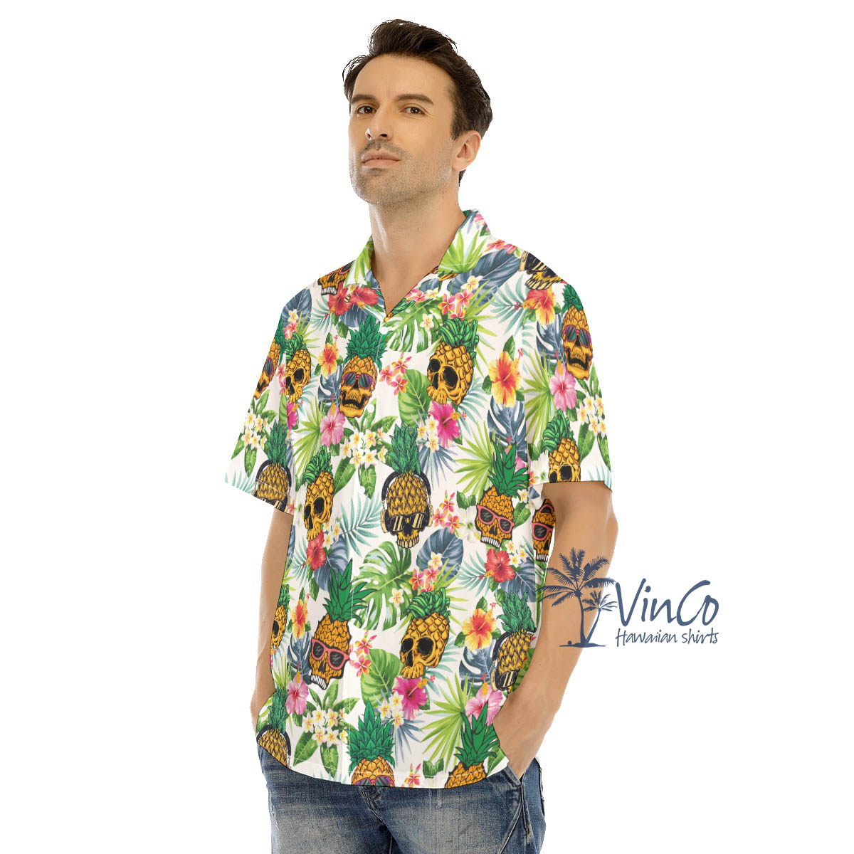 Funny Skull Pineapple Tropical Hawaiian Shirt