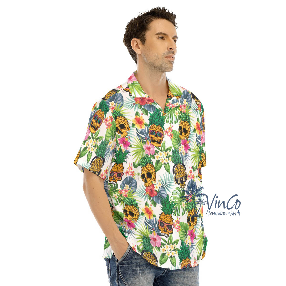 Funny Skull Pineapple Tropical Hawaiian Shirt