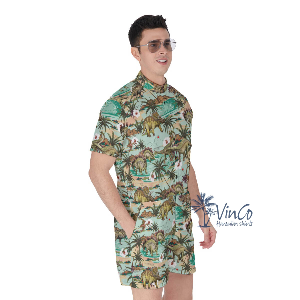 Dinosaur Summer Tropical Hawaiian Romper For Men