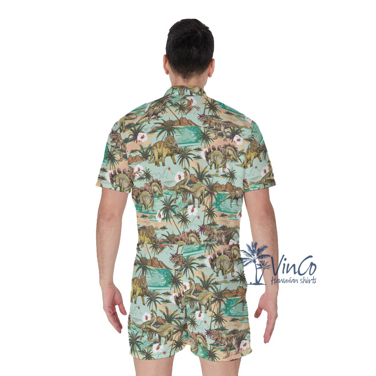 Dinosaur Summer Tropical Hawaiian Romper For Men