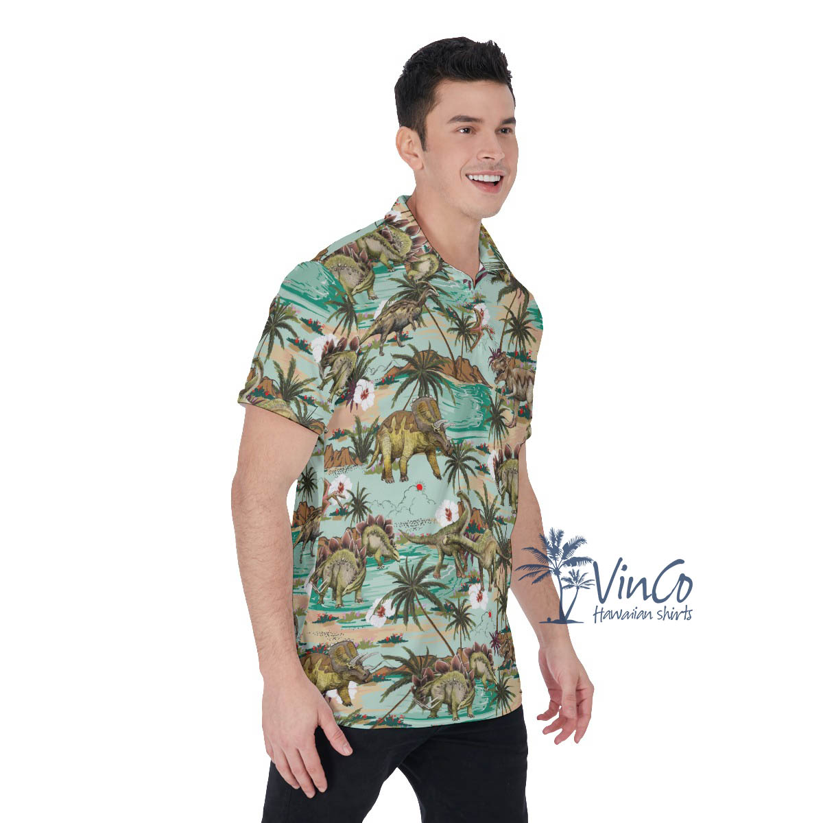 Tropical Dinosaur Summer Hawaiian Gofl Shirt For Men
