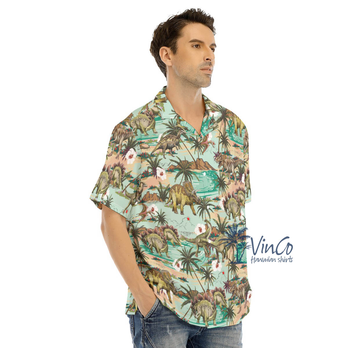 Tropical Island Dinosaur Summer Hawaiian Shirt