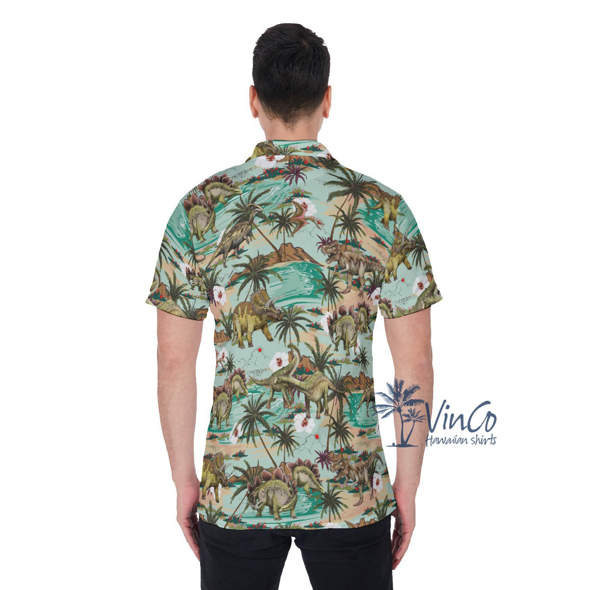 Tropical Dinosaur Summer Hawaiian Gofl Shirt For Men