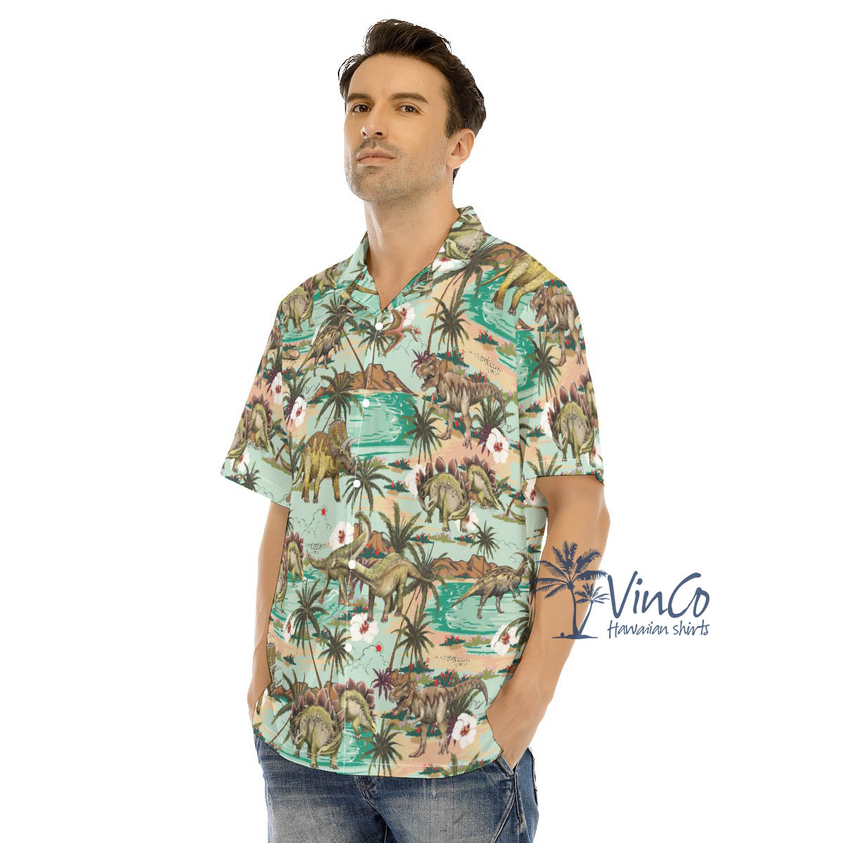 Tropical Island Dinosaur Summer Hawaiian Shirt