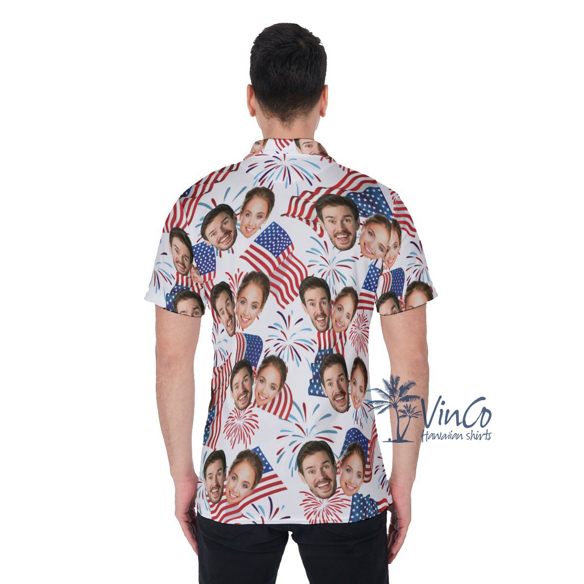 White Red And Blue Men's Hawaiian Polo Shirt With Custom Multiple Faces