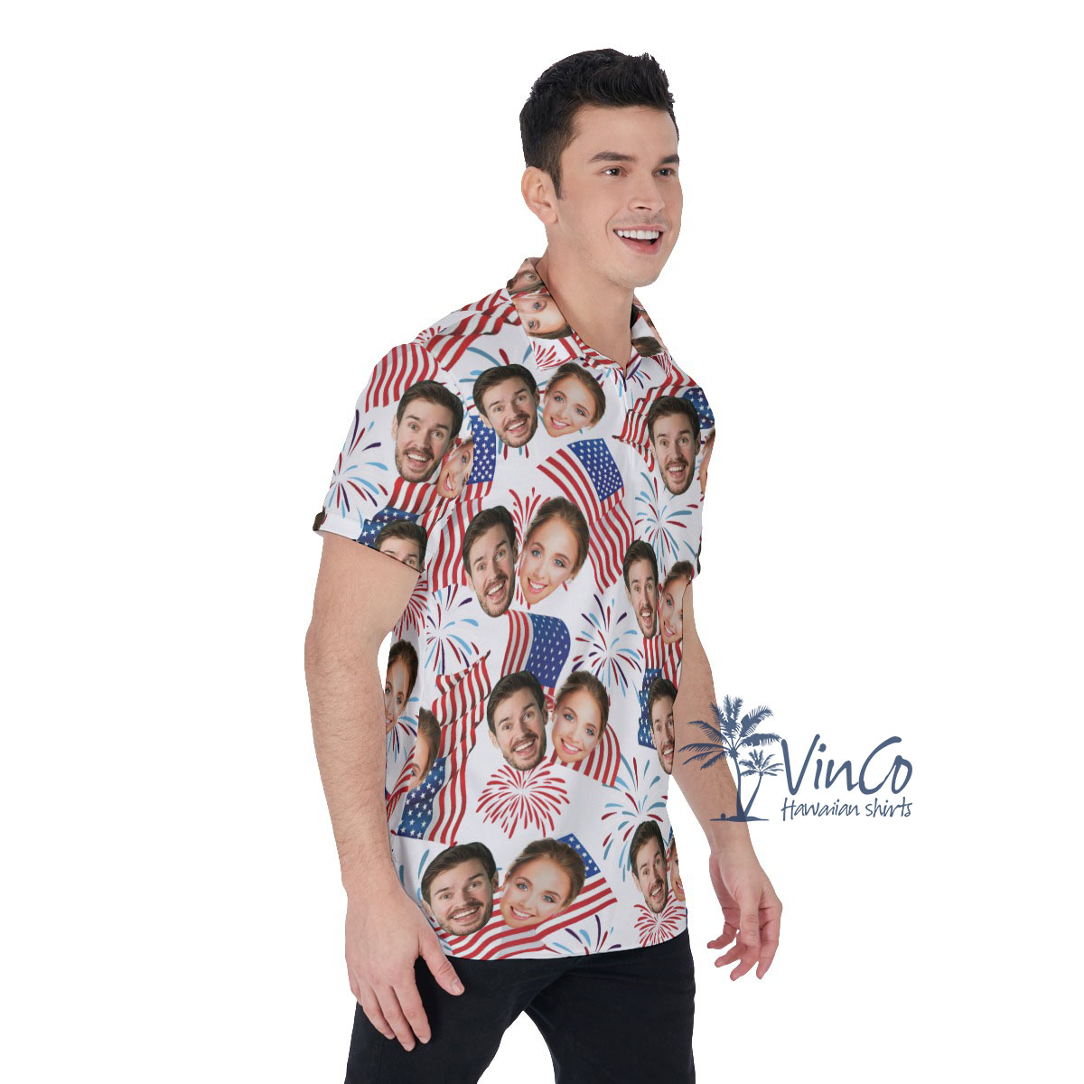 White Red And Blue Men's Hawaiian Polo Shirt With Custom Multiple Faces