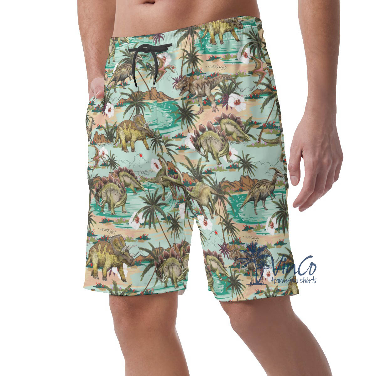 Dinosaur Tropical Summer Hawaiian Beach Shorts For Men