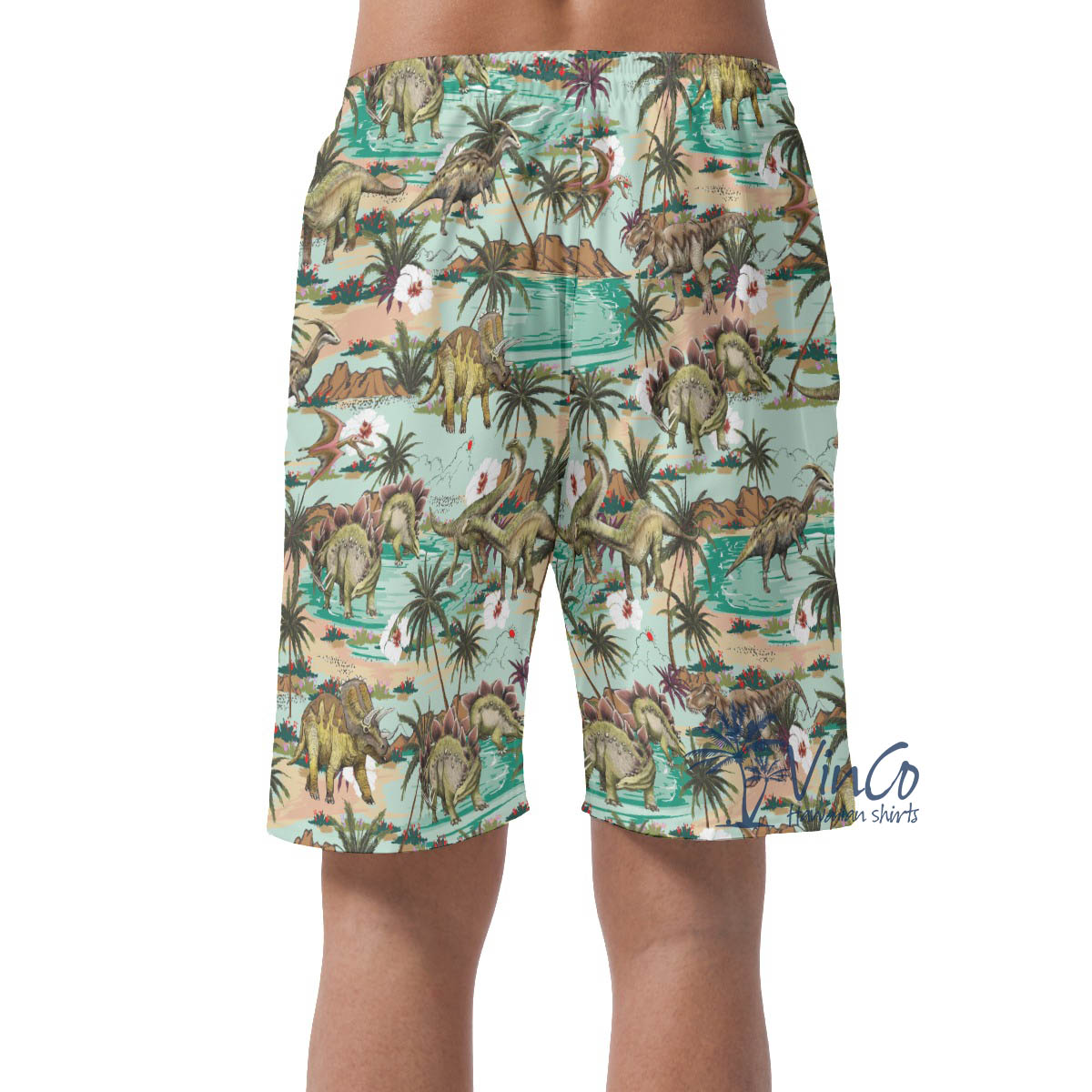 Dinosaur Tropical Summer Hawaiian Beach Shorts For Men
