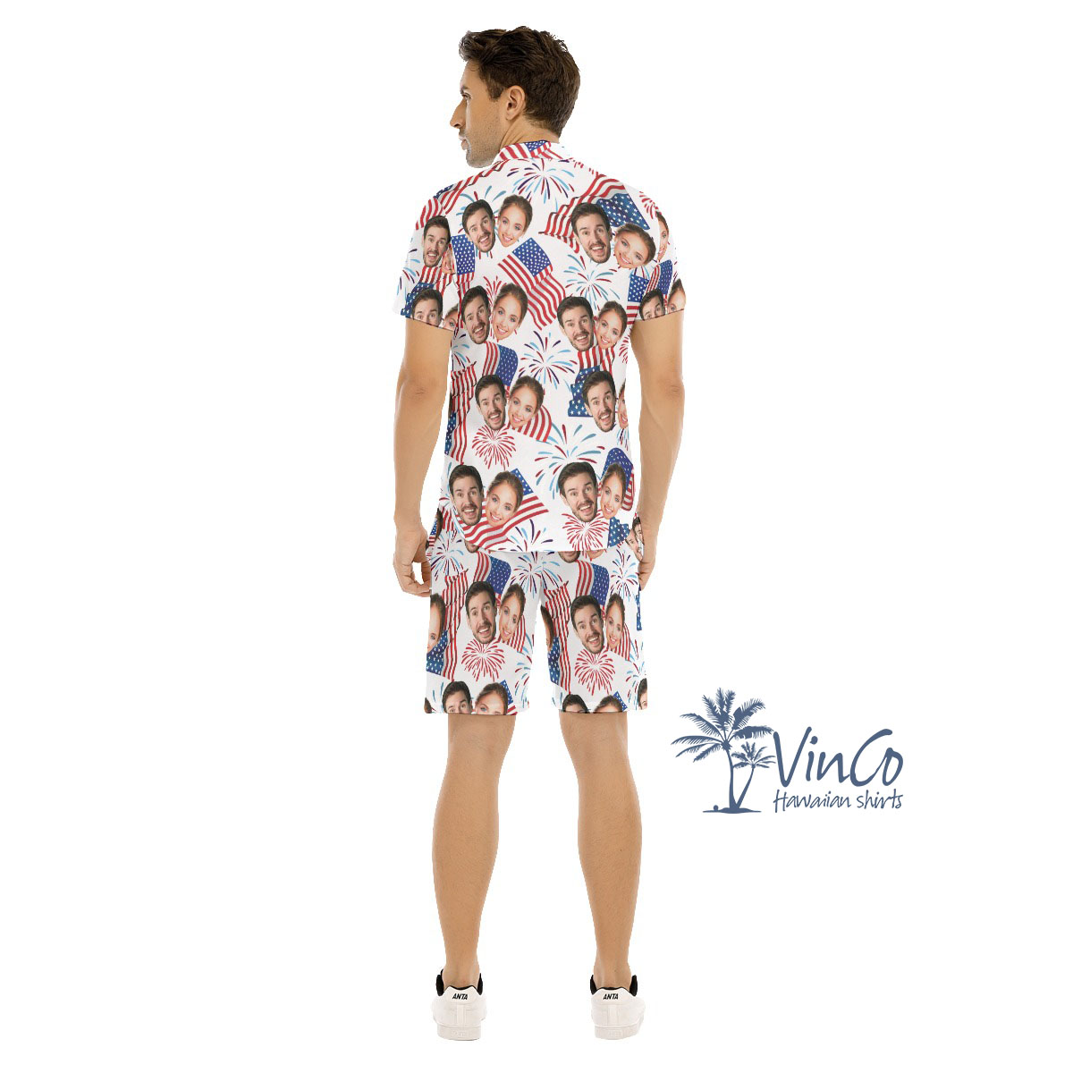 4th Of July Custom Couple Faces Men's Hawaiian Shirt And Shorts