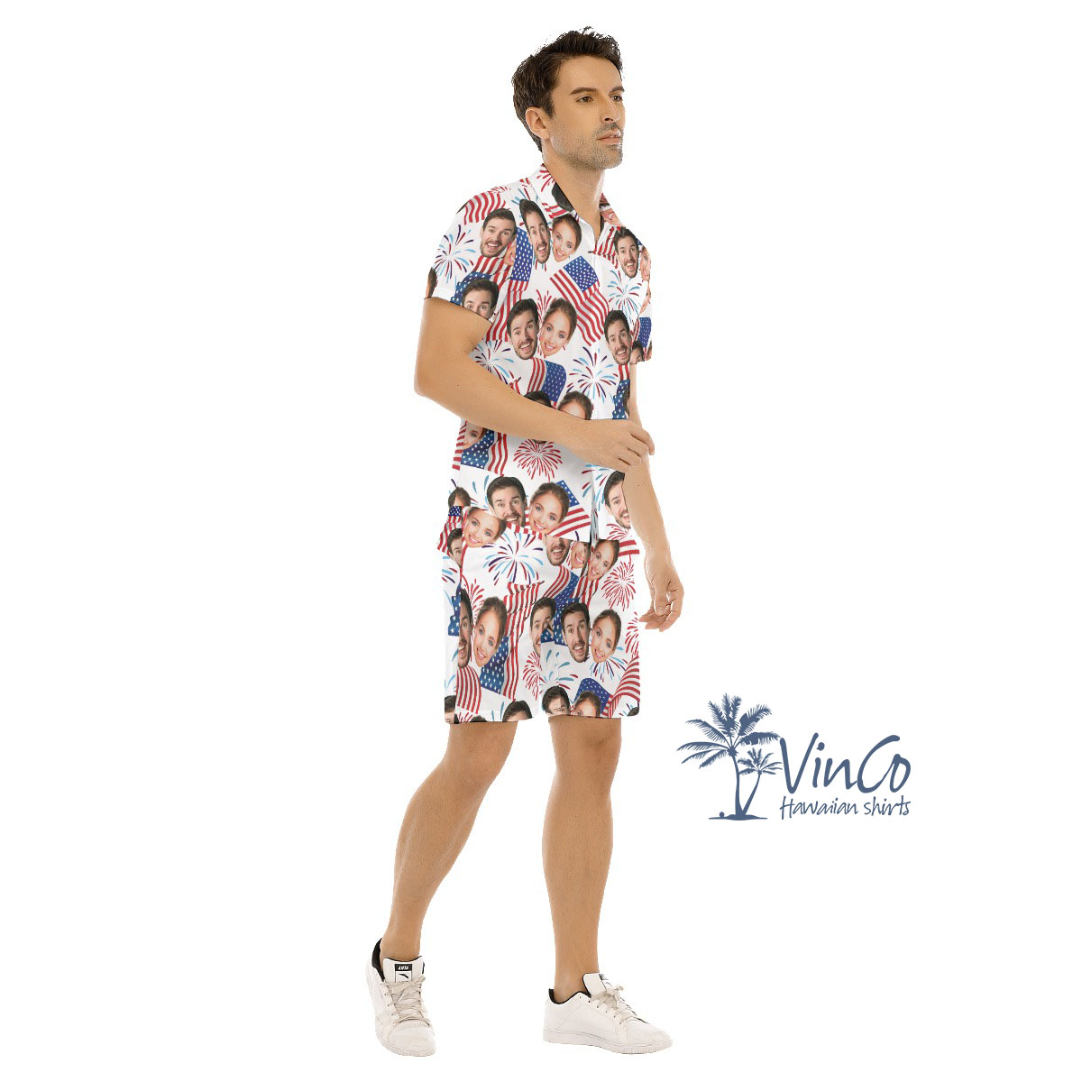 4th Of July Custom Couple Faces Men's Hawaiian Shirt And Shorts