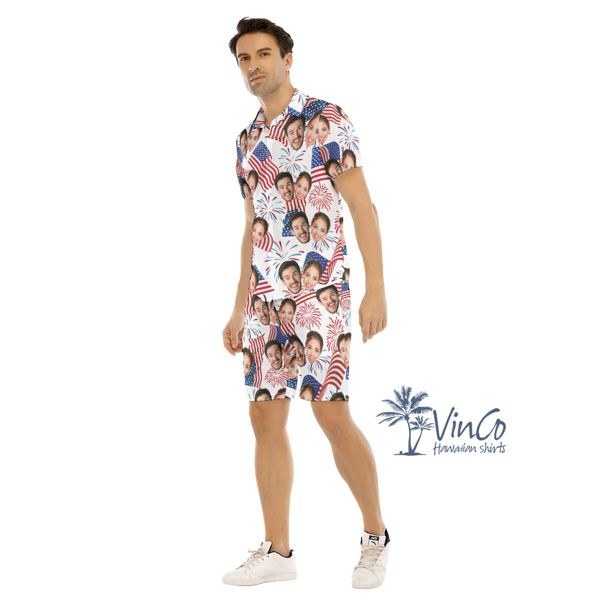 4th Of July Custom Couple Faces Men's Hawaiian Shirt And Shorts