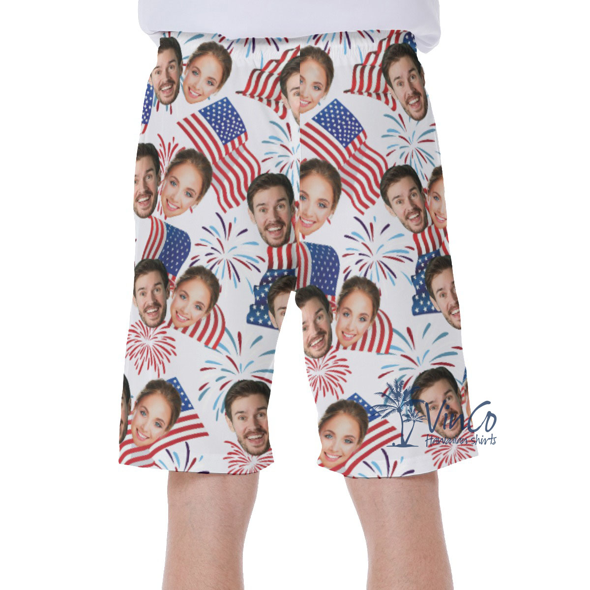 4th Of July Custom Couple Faces Men's Hawaiian Shorts