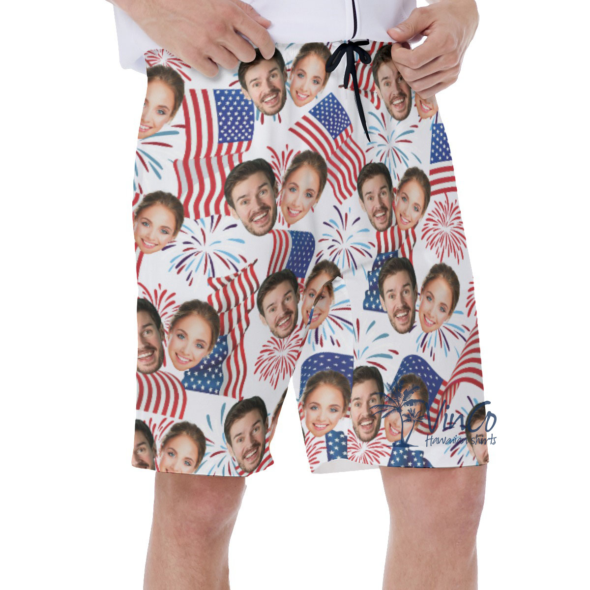 4th Of July Custom Couple Faces Men's Hawaiian Shorts
