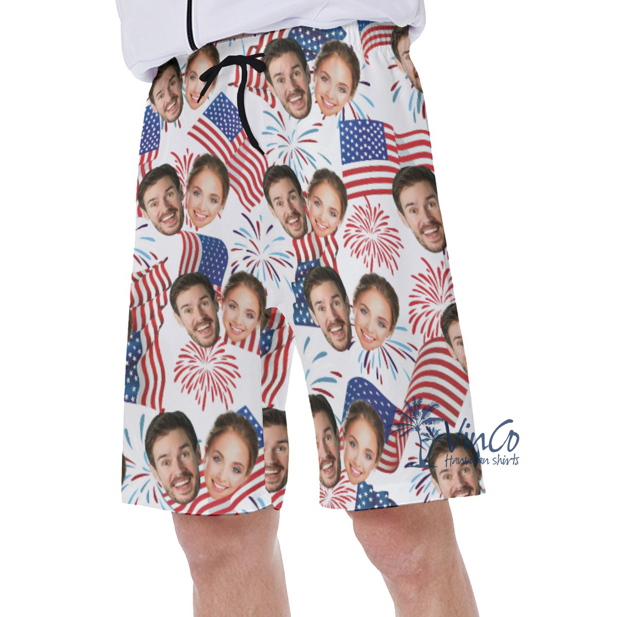 4th Of July Custom Couple Faces Men's Hawaiian Shorts