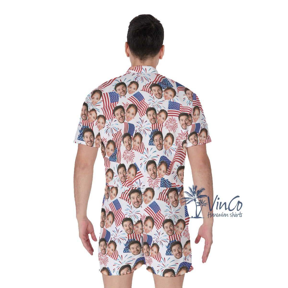 4th Of July Custom Couple Faces Men's Hawaiian Romper
