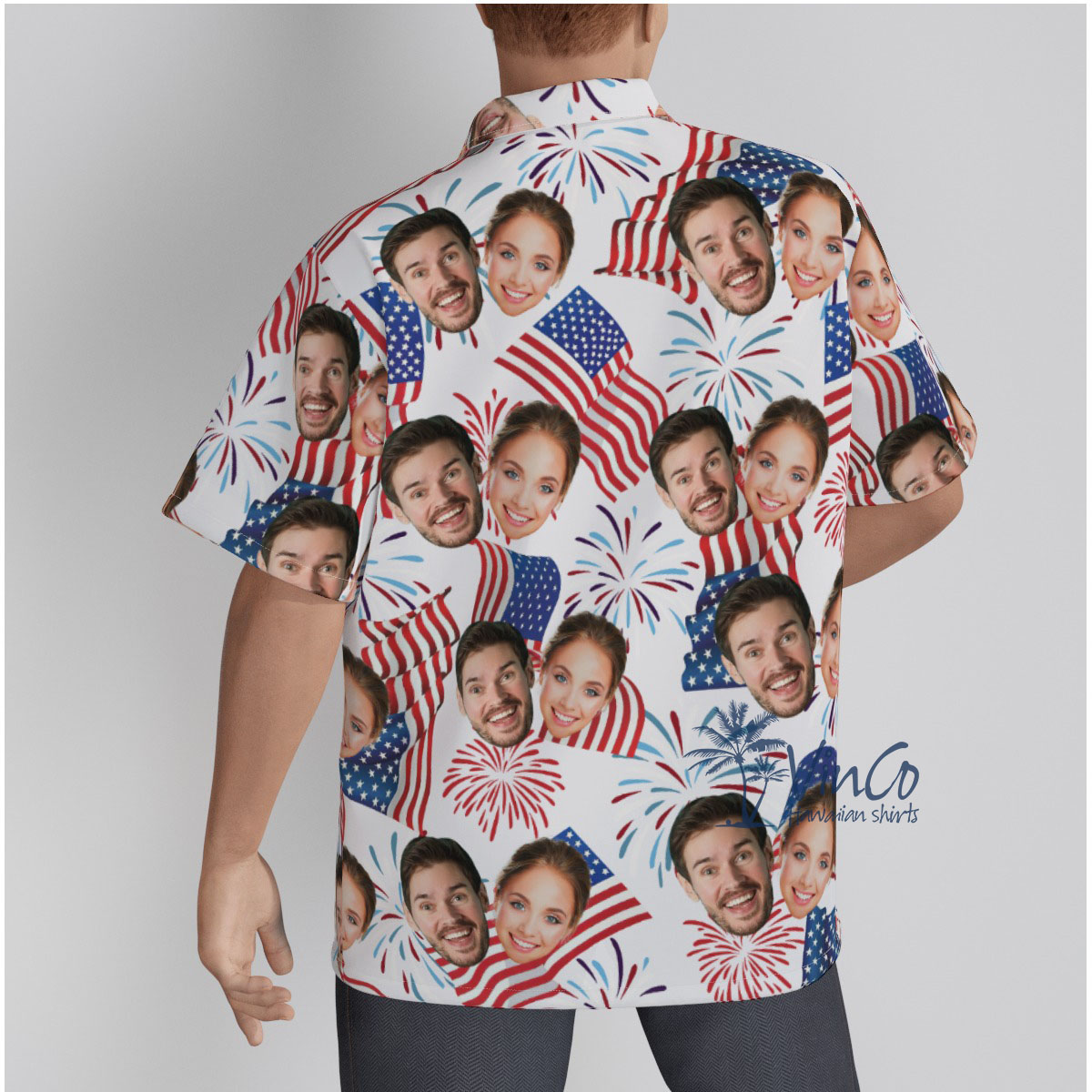 White Red And Blue Patriotic Custom Multiple Faces Hawaiian Shirt