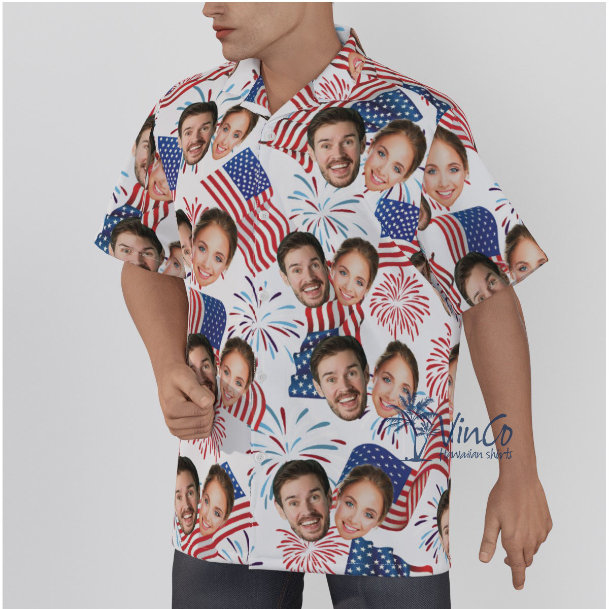 White Red And Blue Patriotic Custom Multiple Faces Hawaiian Shirt