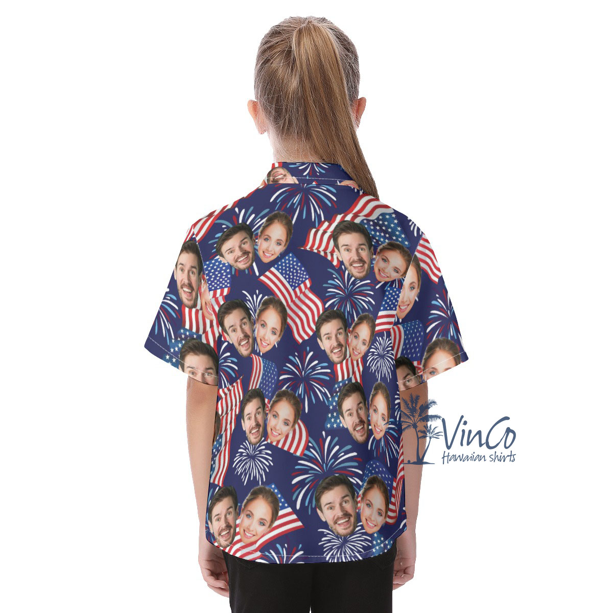 Custom Multi Faces Patriotic Kid's Hawaiian Shirt