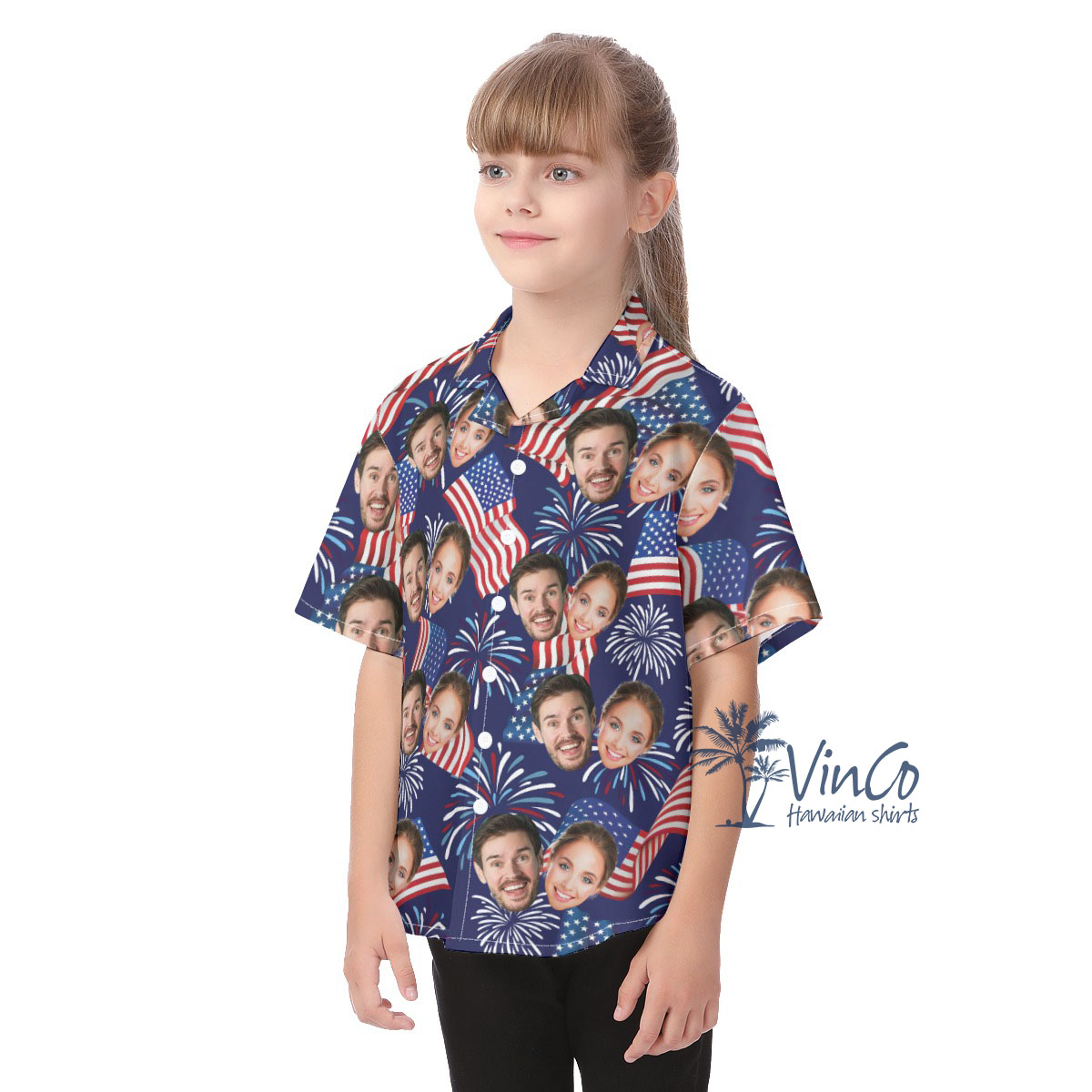 Custom Multi Faces Patriotic Kid's Hawaiian Shirt