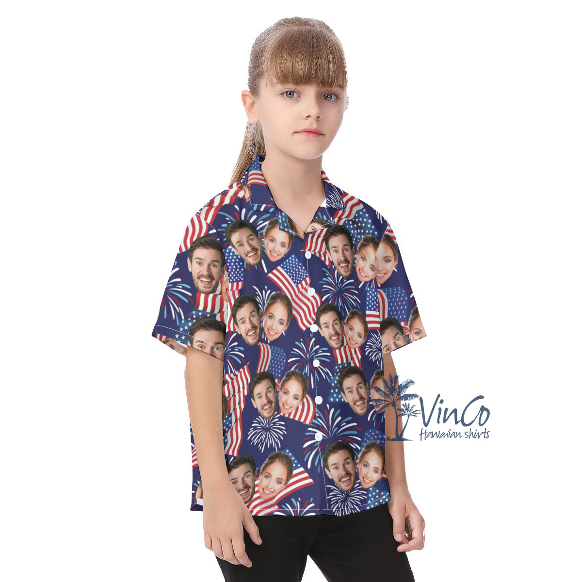 Custom Multi Faces Patriotic Kid's Hawaiian Shirt