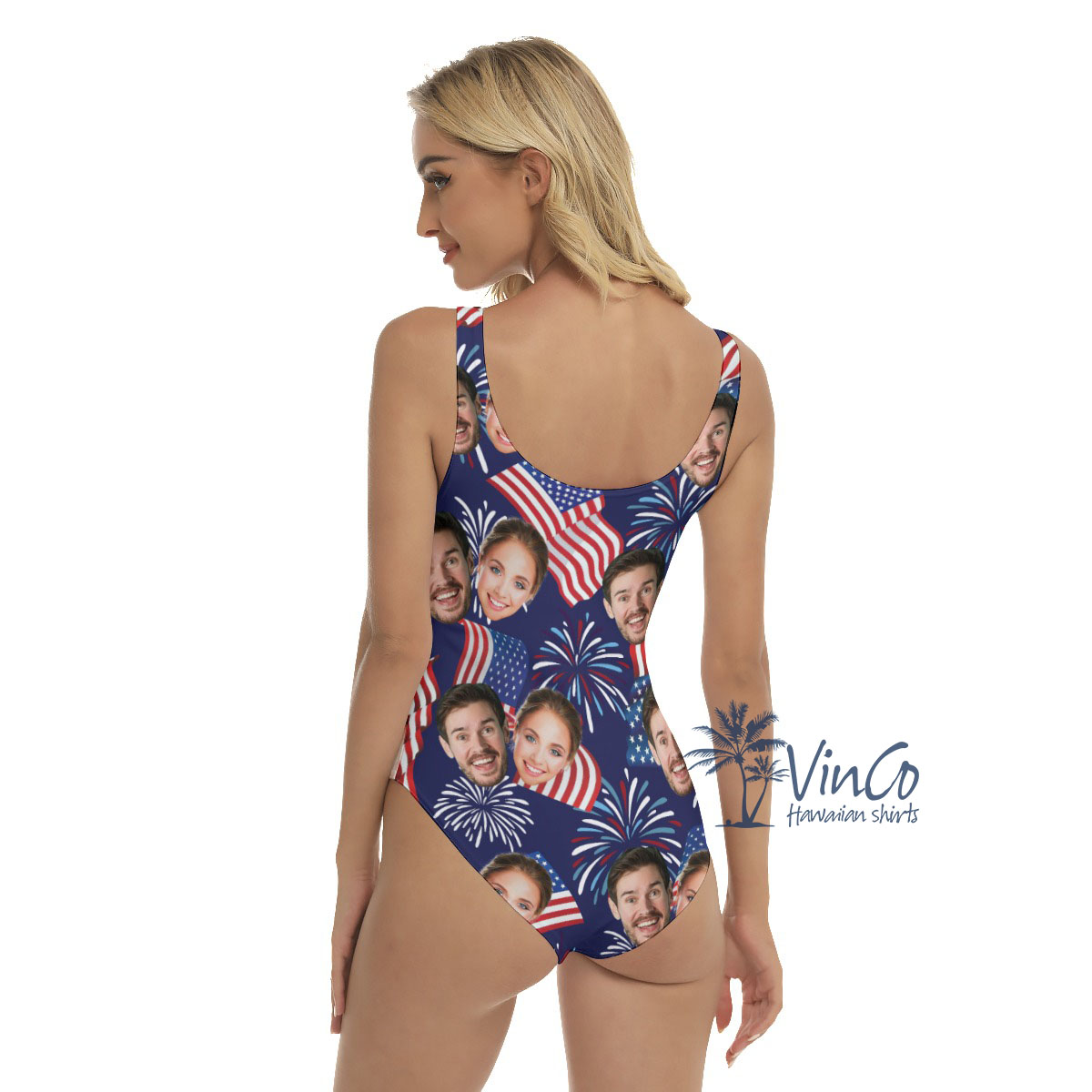Custom Multi Faces 4th Of July Women's Swimsuit