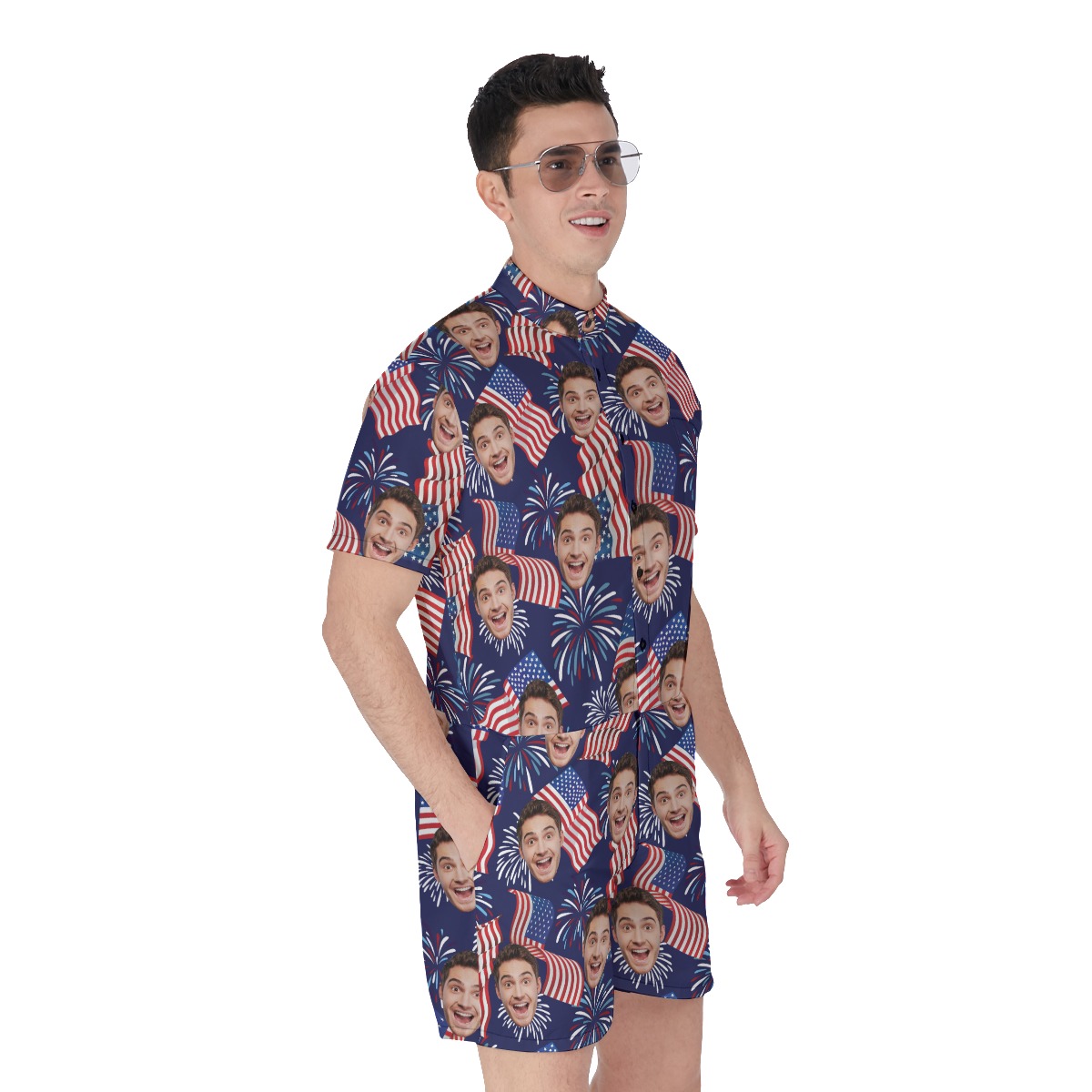 Custom 2 Faces American Flag Men's Romper