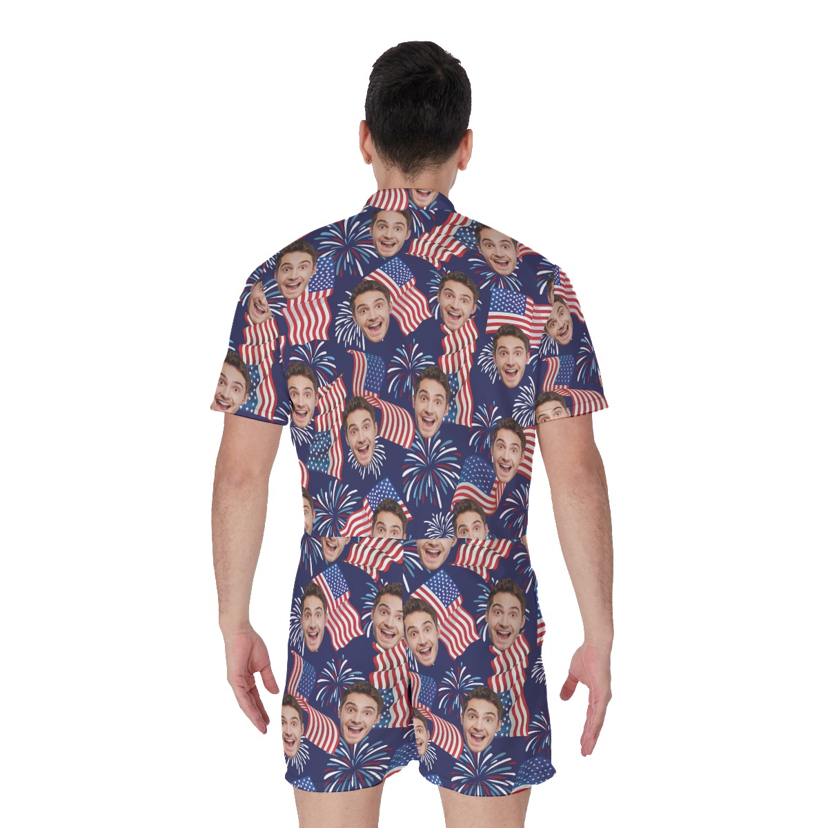 Custom 2 Faces American Flag Men's Romper