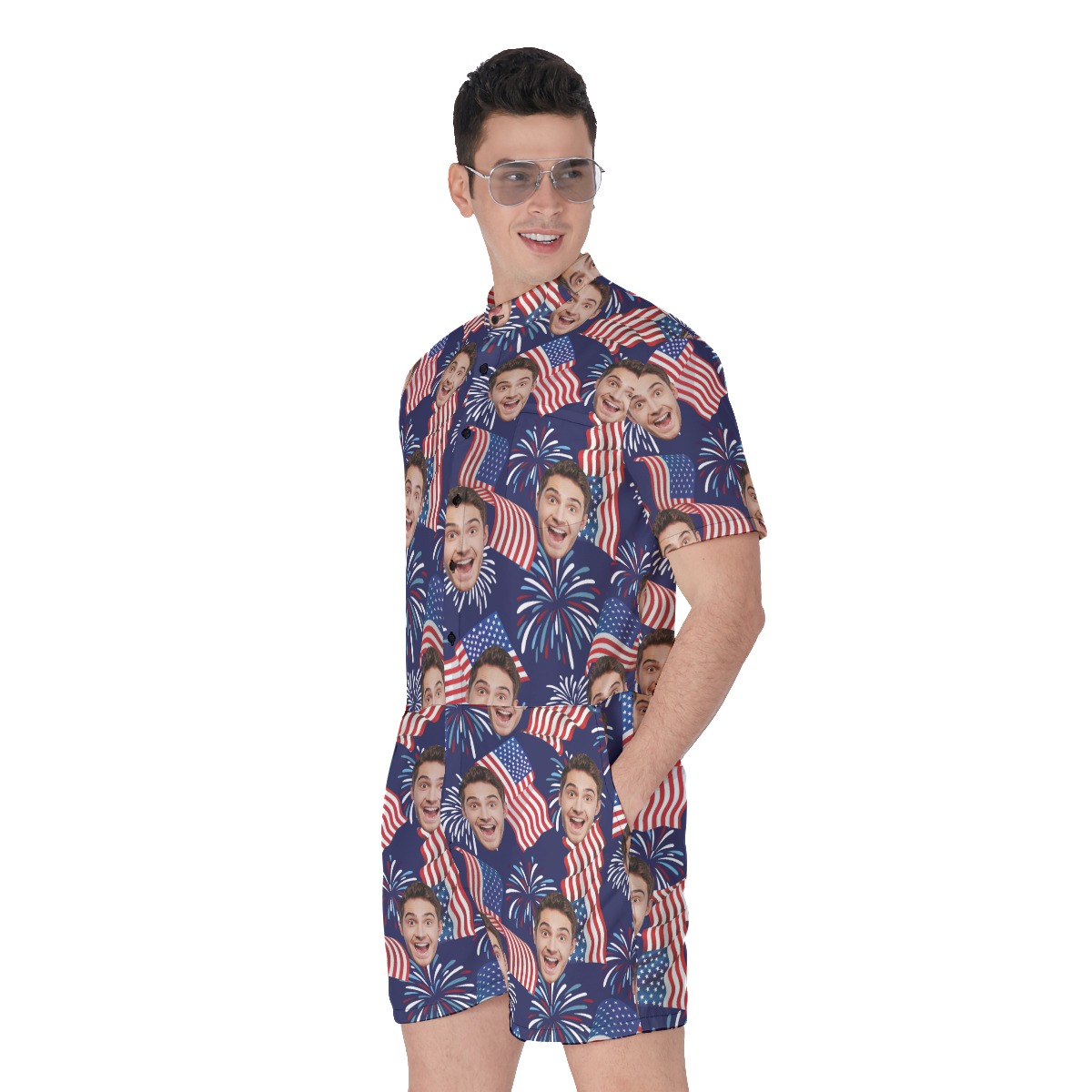 Custom 2 Faces American Flag Men's Romper